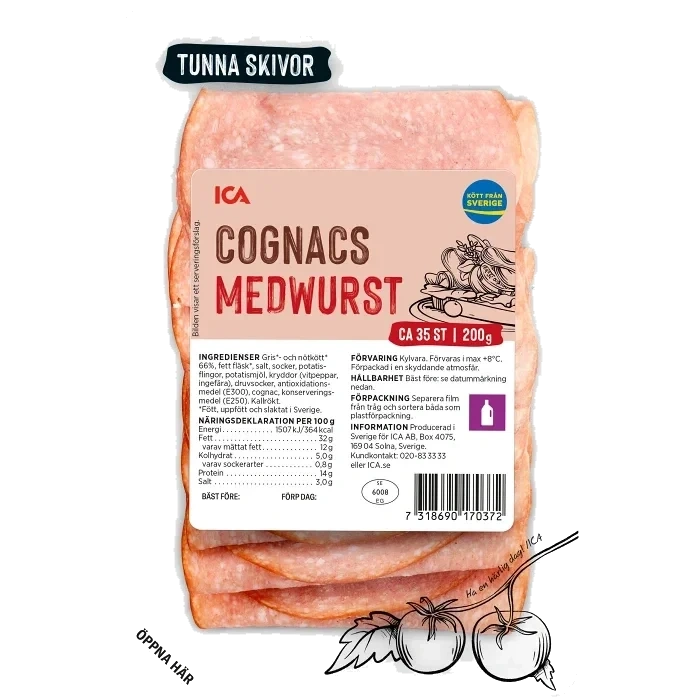 Cognacsmedwurst Tunna Skivor 200g ICA