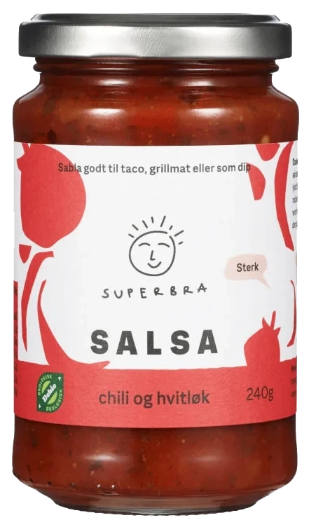 Salsa Sterk Chili&Hvitløk Økol 240g Superbra