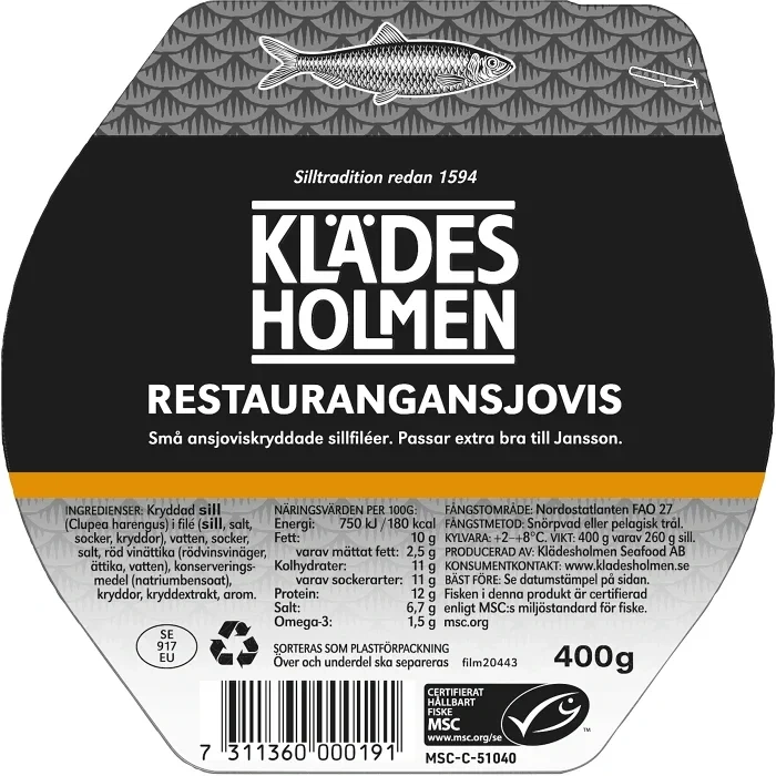 Restaurangansjovisfilé 400g Klädesholmen