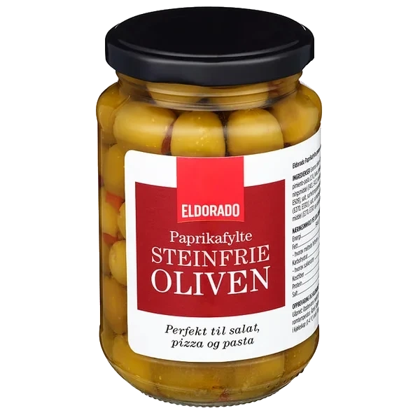 Oliven Paprikafyll u/sten 340g Eldorado