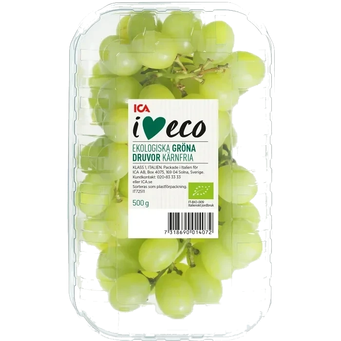 Druva Thompson gröna kärnfria seedless 500g Klass 1 ICA I love eco