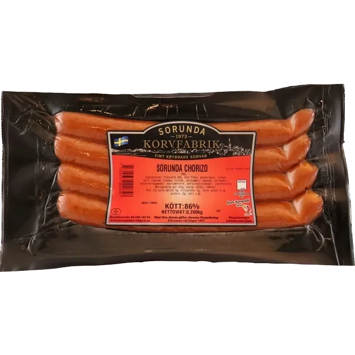 Kryddkorv Chorizo Smal 86% Kötthalt 260g Sorunda korvfabrik