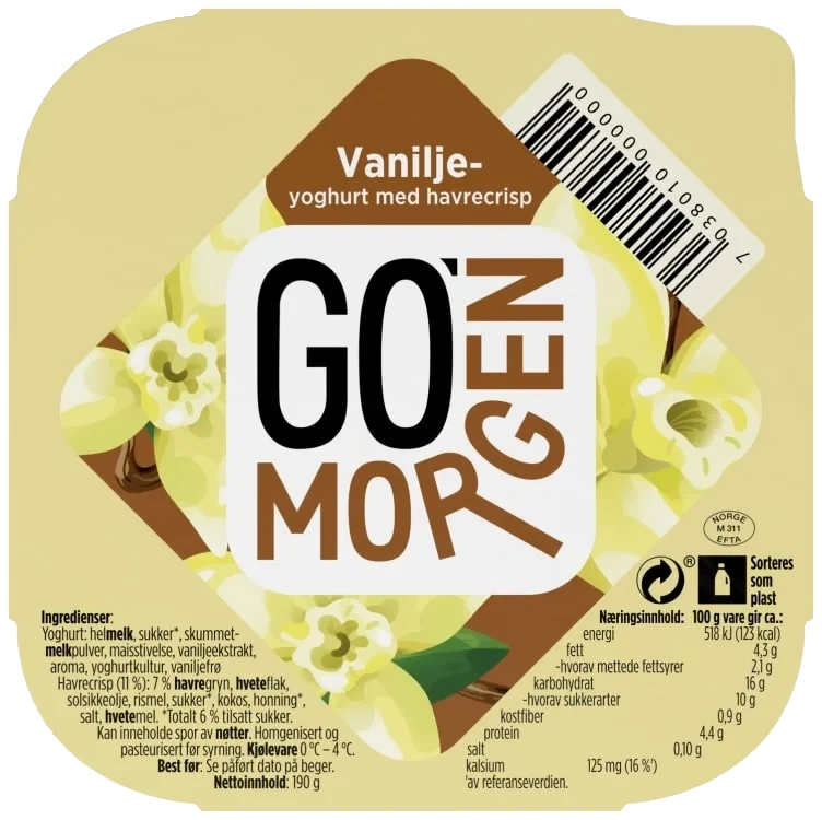 Go Morgen Vanilje 190g Tine