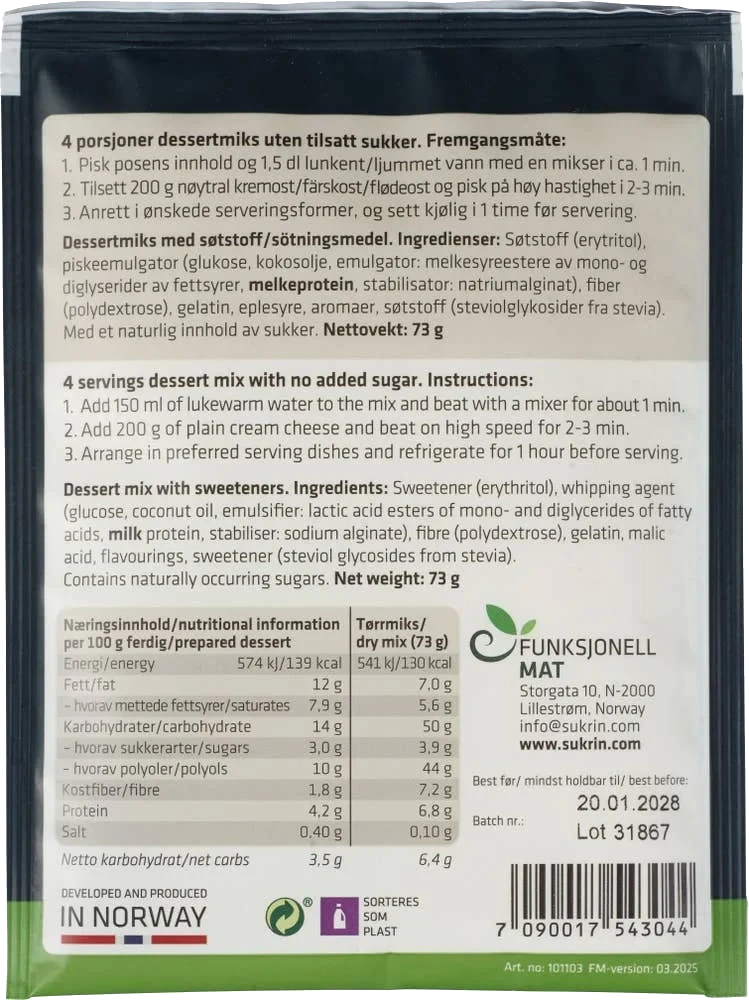 Dessertmix uten tilsatt sukker