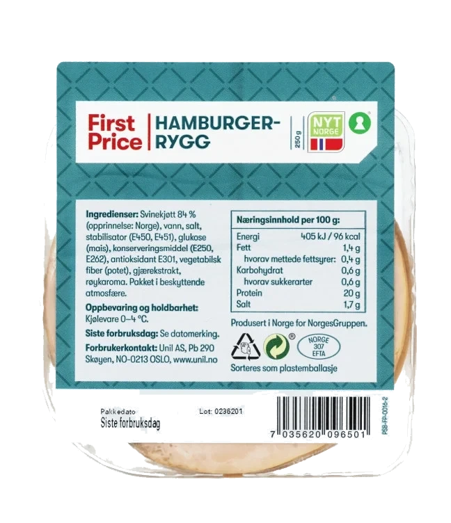 Hamburgerrygg 250g First Price
