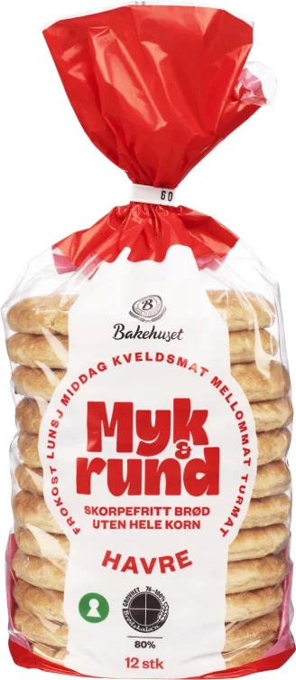 Myk&Rund Havre 12stk 450g Bakehuset