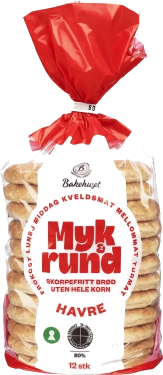 Myk&rund Havre 12stk 450g Bakehuset