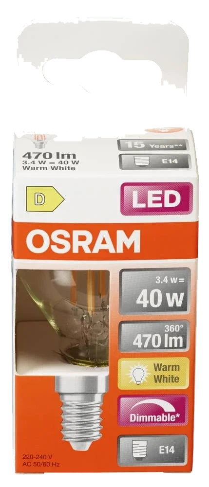 Klar LED-lyspære E14
