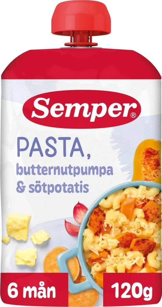 Klämmis Pasta, Butternutpumpa & Sötpotatis 6M