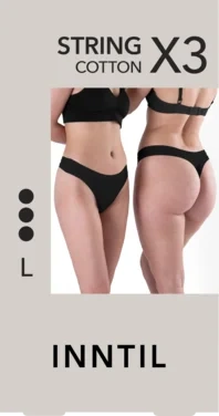 Women's String, 3-pack, Black, L