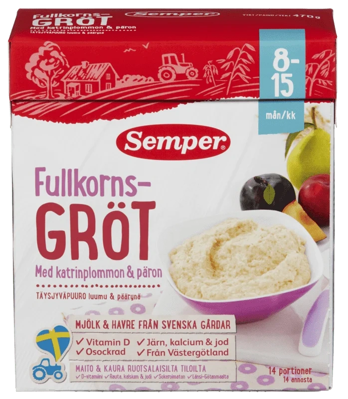 Semper Fullkornsgrøt Svikser & Pærer 8-15md