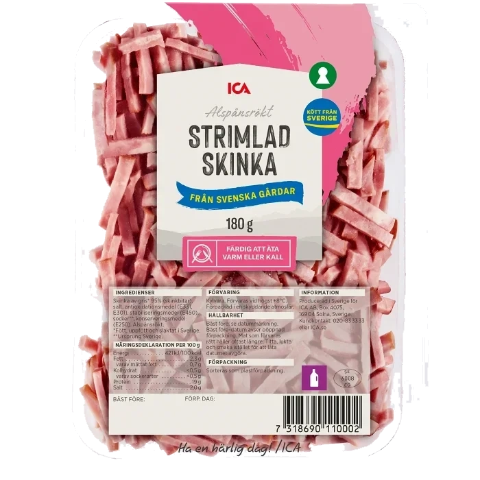 Skinka Strimlad Rökt 180g ICA