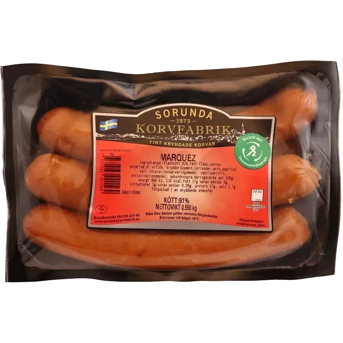 Marquez 91% Kötthalt 550g Sorunda Korvfabrik