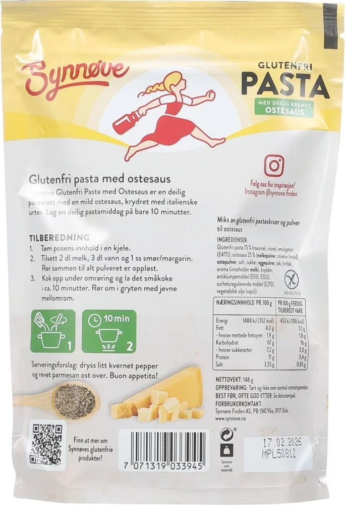 Glutenfri pasta med ostesaus