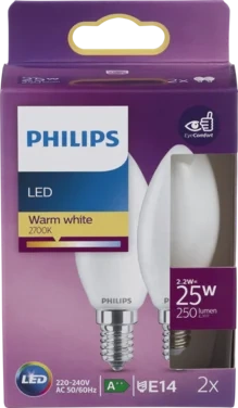 Led Classic 25w E14 Mignon Varmhvit Farge Frostet 2pk Philips