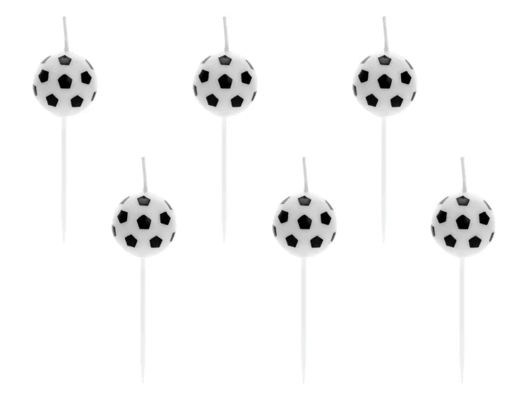 Kakelys Fotball På Stick 2,5cm, 6stk Partydeco