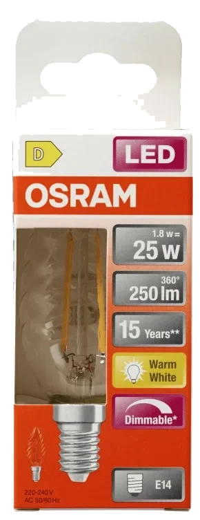 Lyspære Led Cl Bw 25 Klar Dim 827 E14 Osram