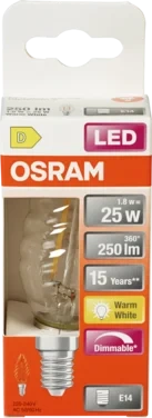 Lyspære Led Cl Bw 25 Klar Dim 827 E14 Osram
