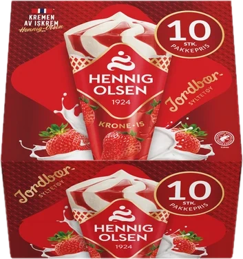 Krone-Is Jordbær 10stk Fløteis Hennig-Olsen Is