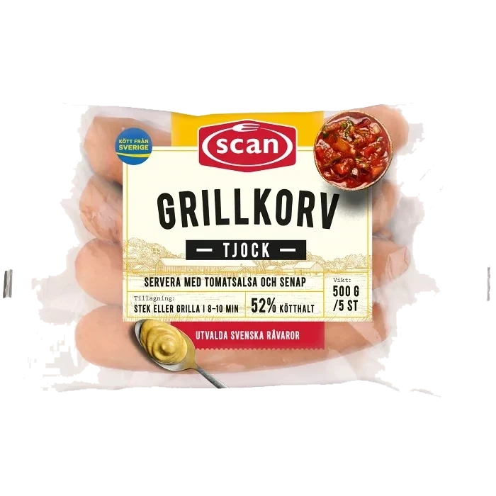 Grillkorv Tjock 52% Kötthalt 500g Scan