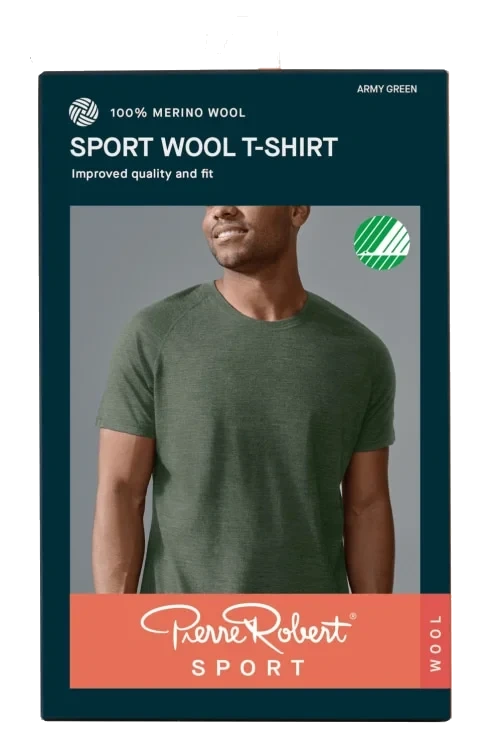 Wool T-Shirt Men Army Green L Pierre-Robert