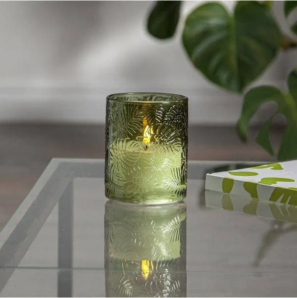 Blockljus LED Flamme Leaf Grön 10x12,5cm