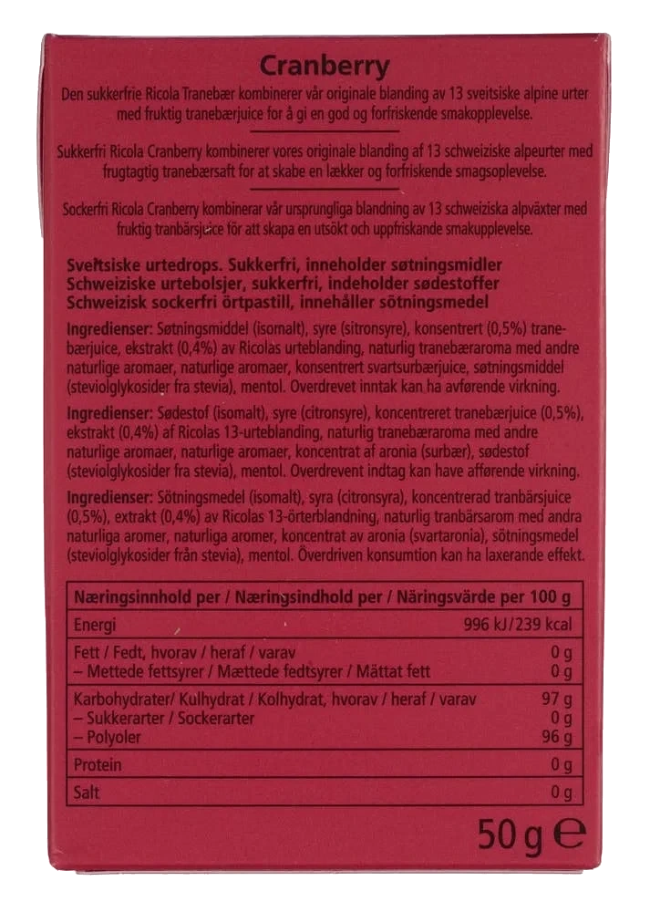 Ricola Cranberry sukkerfri