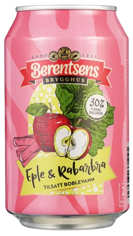 Eple&Rabarbra m/Bobler 0,33l boks Berentsens