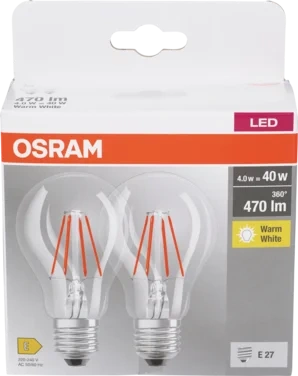 Led Lyspære Cla 40 4w Klar E27 2pk