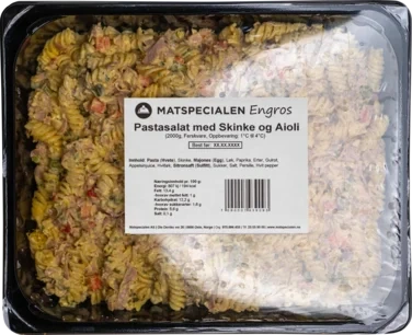 Pastasalat med Skinke og Aioli, 2000g, Fersk, Matspecialen Engros