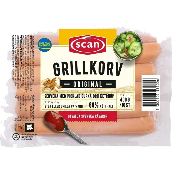 Grillkorv Original 60% Kötthalt 400g Scan