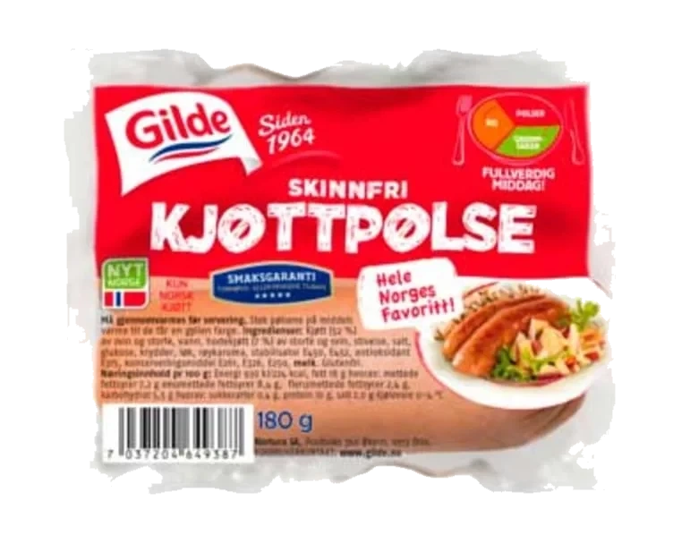 Kjøttpølse Skinnfri 180g Gilde