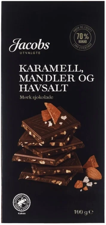 Sjokolade Mørk 70% Karamell/Mandel/Havsalt 100g Ja