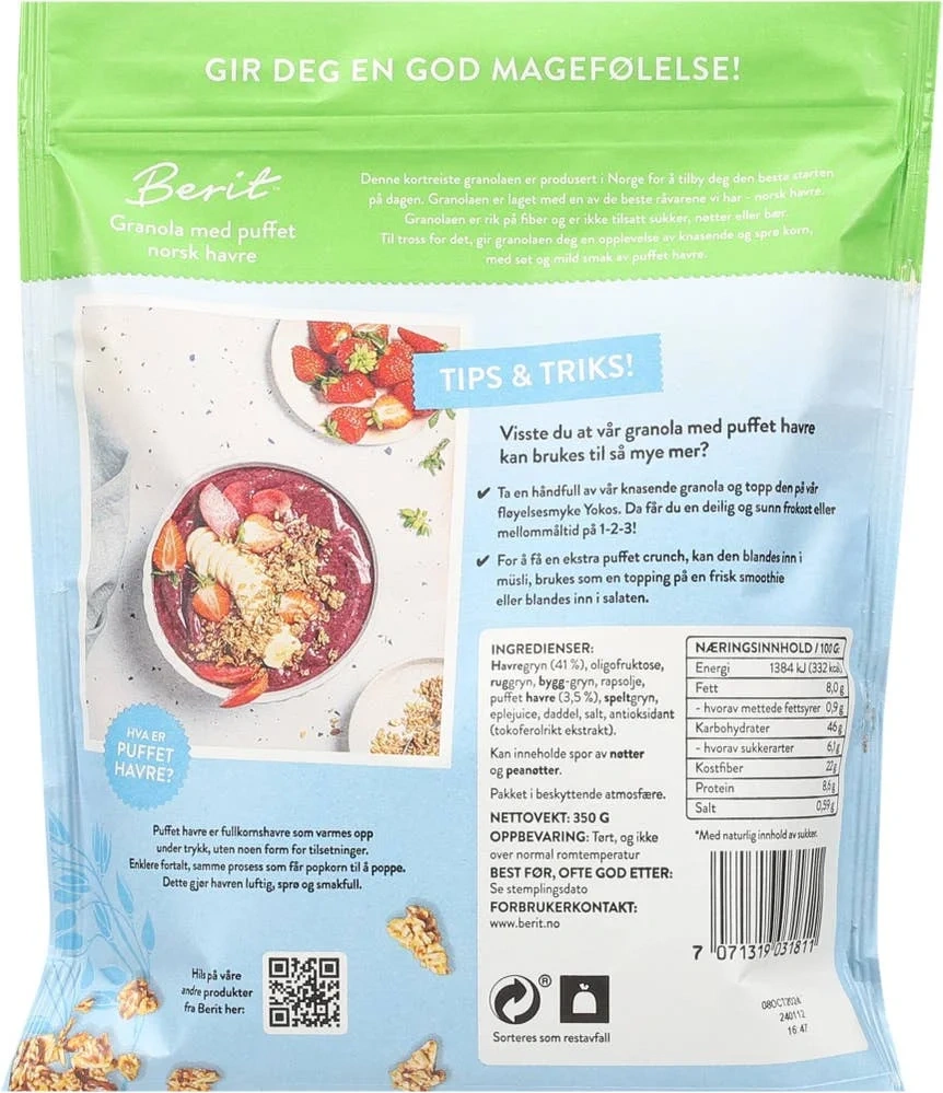 Granola med puffet norsk havre