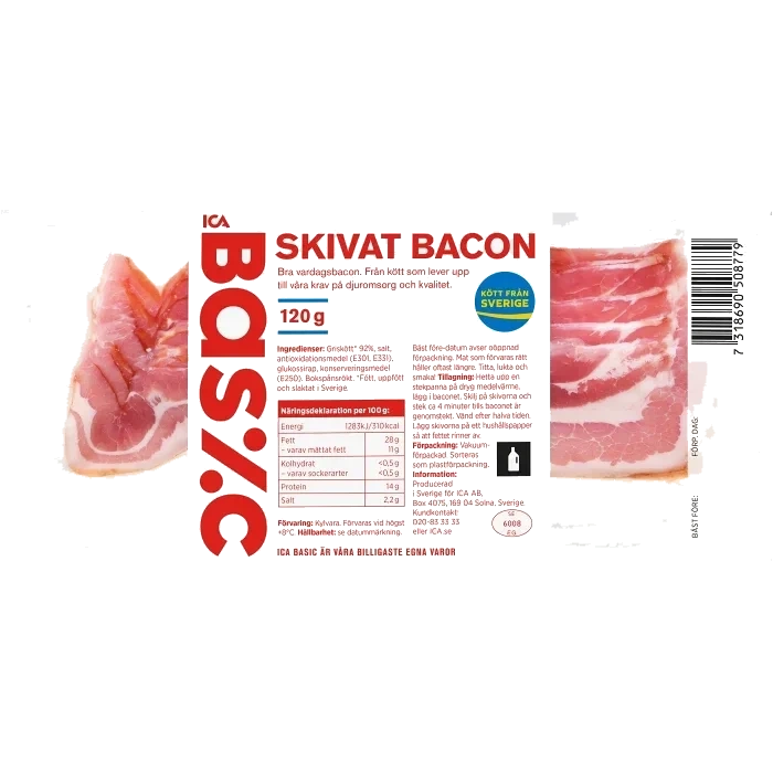 Bacon Skivat 120g ICA Basic