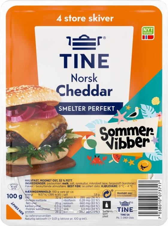 Cheddar Norsk skivet 100g Sommevibber Tine